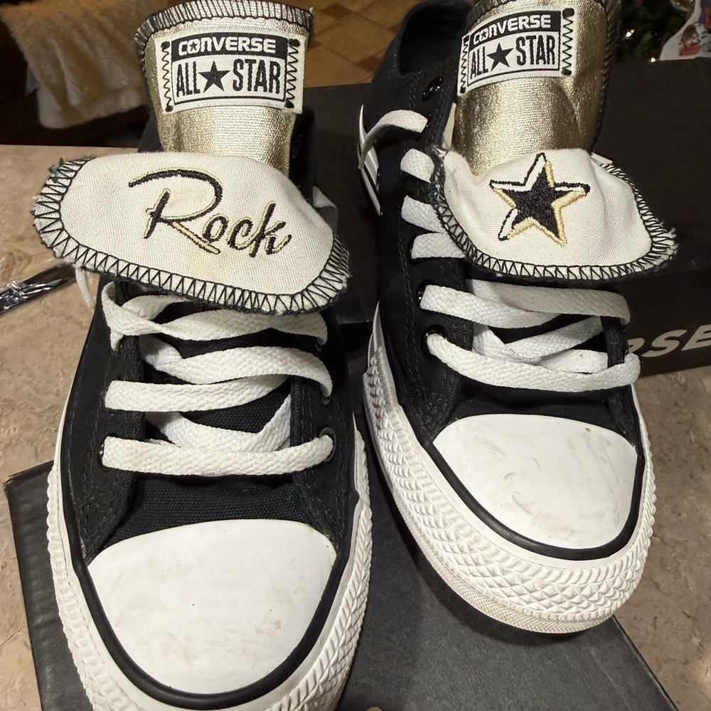 Converse Black and White Sneakers with Gold Details